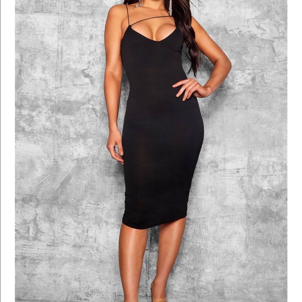 Plunge front strap detail midi dress